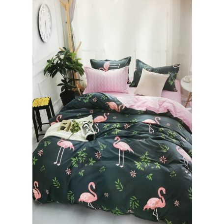 7 Részes Ágynemű Garnitúra Flamingó- Sötétkék